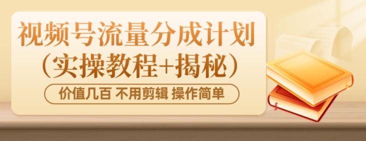 价值几百上千不用剪辑简单操作视频号流量分成计划（实操教程+揭秘）-网创