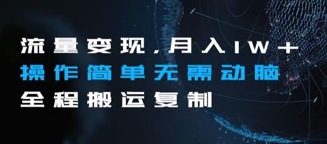 流量变现，月入1W+操作简单无需动脑全程搬运复制【揭秘】-网创