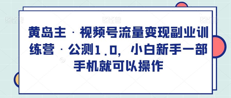黄岛主·视频号流量变现副业训练营·公测1.0，小白新手一部手机就可以操作-网创