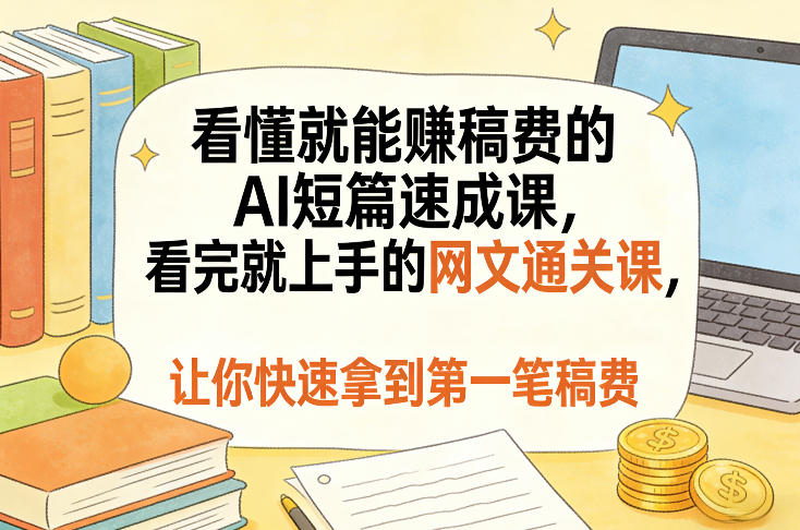 看懂就能賺稿费的AI短篇速成课,看完就上手的网文通关课,让你快速拿到第一笔稿费(更新5月)