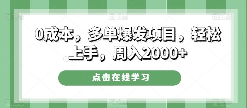0成本，多单爆发项目，轻松上手，周入2000+-网创