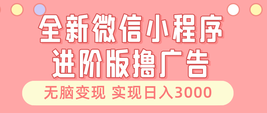 全新微信小程序进阶版撸广告 无脑变现睡后也有收入 日入3000＋-网创