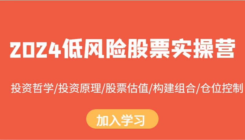 2024低风险股票实操营：投资哲学/投资原理/股票估值/构建组合/仓位控制-网创