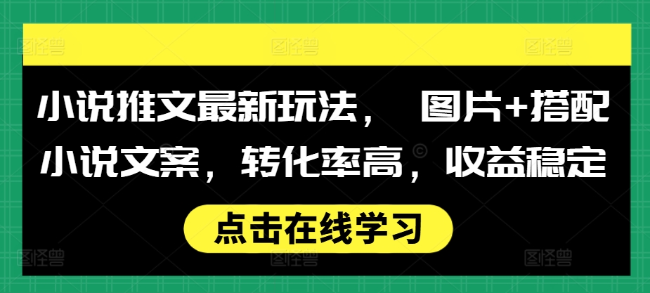 小说推文最新玩法， 图片+搭配小说文案，转化率高，收益稳定-网创