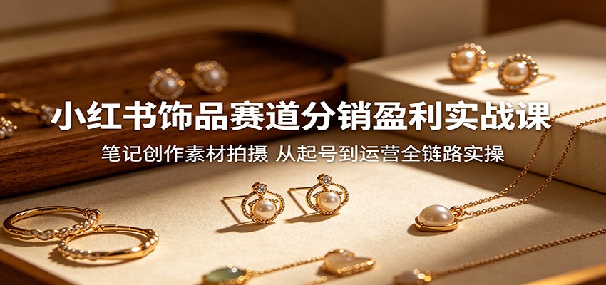 小红书饰品赛道分销盈利实战课：笔记创作素材拍摄，从起号到运营全链路实操-网创