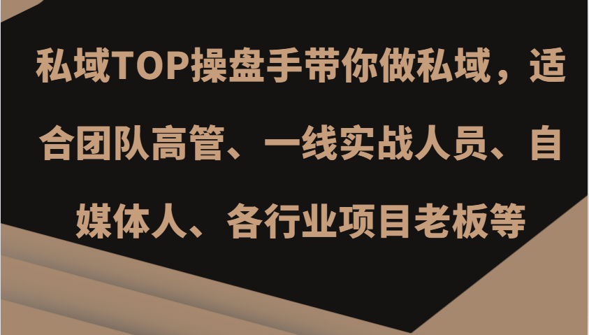 私域TOP操盘手带你做私域，适合团队高管、一线实战人员、自媒体人、各行业项目老板等-网创