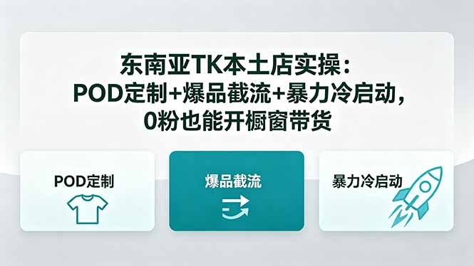 东南亚TK本土店实操-5月更新：POD定制+爆品截流+暴力冷启动，0粉也能开橱窗带货-网创