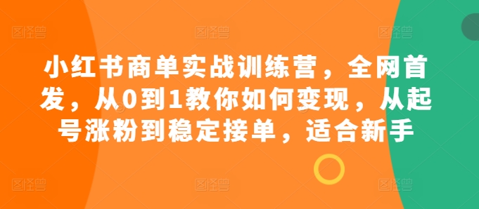 小红书商单实战训练营，全网首发，从0到1教你如何变现，从起号涨粉到稳定接单，适合新手-网创
