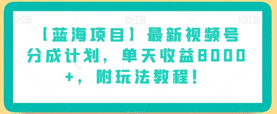 【蓝海项目】最新视频号分成计划，单天收益8000+，附玩法教程！-网创