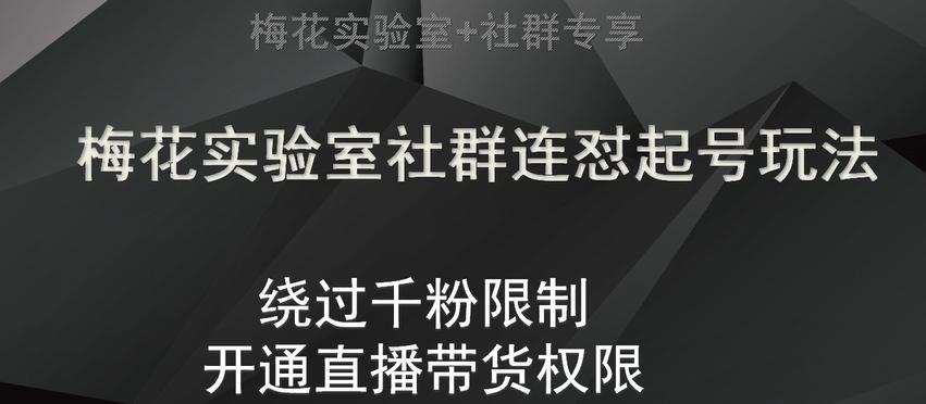 梅花实验室社群连怼起号玩法，视频号绕过千粉限制，开通直播带货权限【揭秘】-网创
