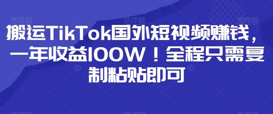 搬运TikTok国外短视频赚钱，一年收益100W！全程只需复制粘贴即可-网创