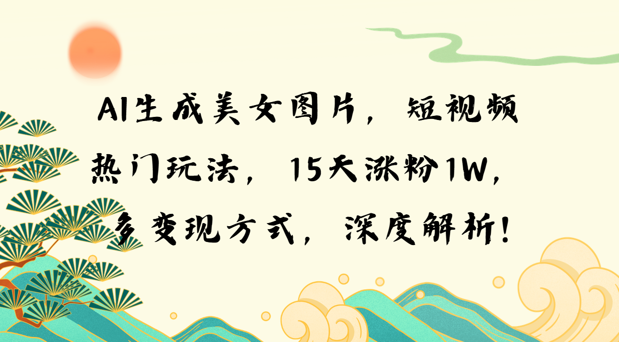 AI生成美女图片，短视频热门玩法，15天涨粉1W，多变现方式，深度解析!-网创