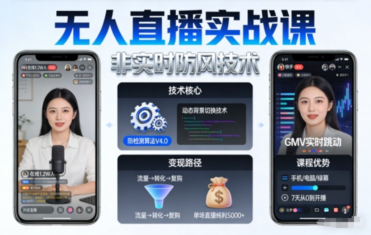 宝子哥无人直播实战课,非实时防风技术,聚焦抖音快手等平台直播带货,轻松开启直播变现之路(更新2026年5月17日)