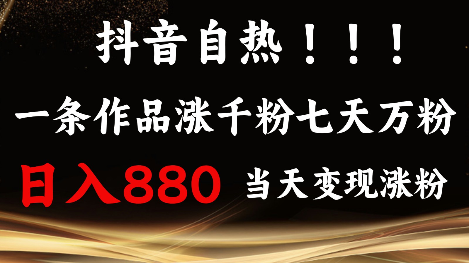 抖音小红书自热，一条作品1000粉，7天万粉，单日变现880收益-网创
