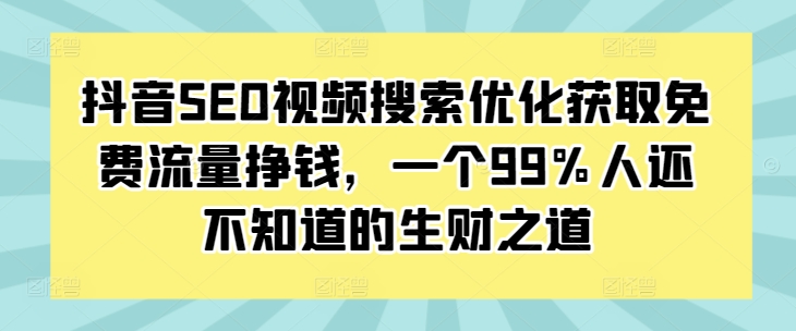 抖音SEO视频搜索优化获取免费流量挣钱，一个99%人还不知道的生财之道-网创