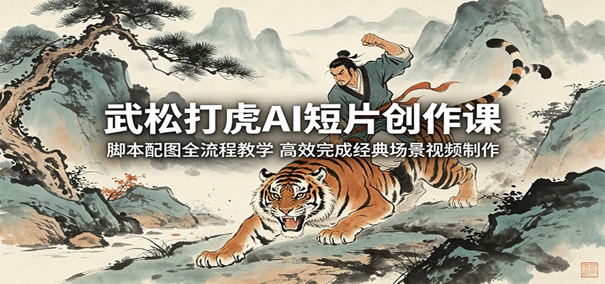 武松打虎AI短片创作课：脚本配图全流程教学，高效完成经典场景视频制作-网创