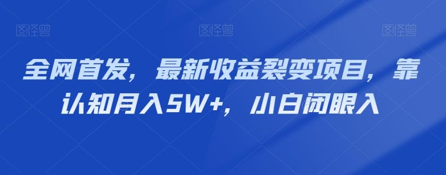 全网首发,最新收益裂变项目,靠认知月入5W+,小白闭眼入-网创