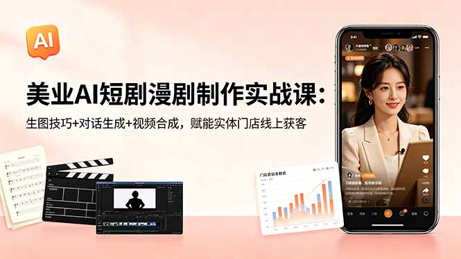 美业AI短剧漫剧制作实战课：生图技巧+对话生成+视频合成，赋能实体门店线上获客-网创