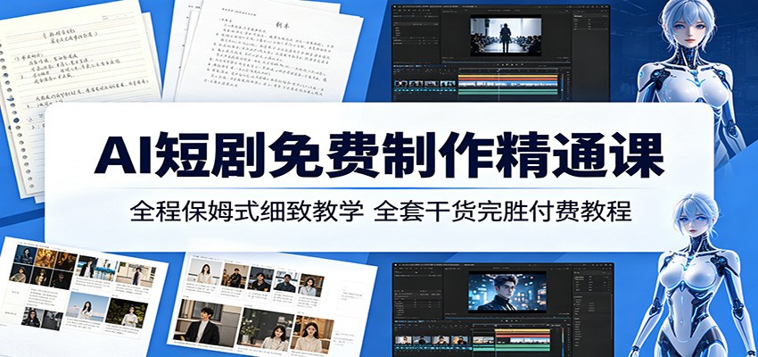 AI短剧免费制作精通课：全程保姆式细致教学，全套干货完胜付费教程-网创