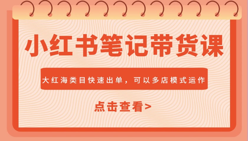 小红书笔记带货课，大红海类目快速出单，市场大，可以多店模式运作(更新)-网创