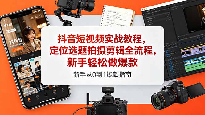 抖音短视频实战教程，定位选题拍摄剪辑全流程，新手轻松做爆款-网创