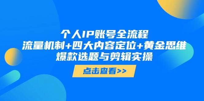 个人IP账号全流程：流量机制+四大内容定位+黄金思维, 爆款选题与剪辑实操-网创
