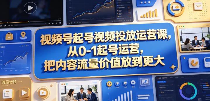 视频号起号视频投放运营课，从0-1起号运营，把内容流量价值放到更大-网创