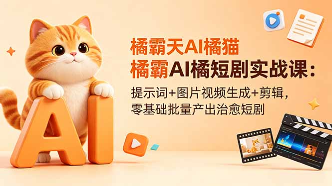 橘霸天AI橘猫短剧实战课：提示词+图片视频生成+剪辑，零基础批量产出治愈短剧-网创