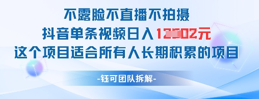 不露脸不直播不拍摄抖音单条视频日入1k+这个项目适合所有人长期积累的项目-网创